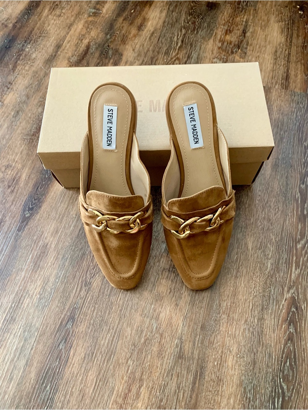 Steve Madden Brown Suede Chain-Trim Mules - Picture 3 of 5